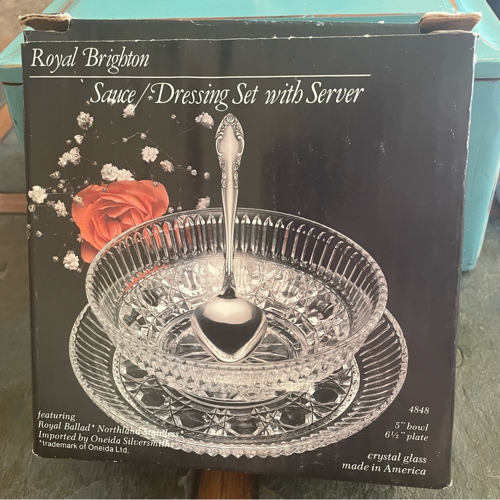 Royal Brighton Sauce/Dressing Set with Server Crystal Indiana Glass Onieda